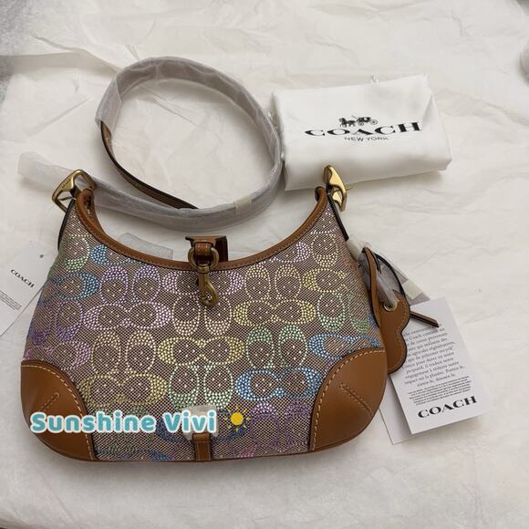 Coach Handbags - NWT Coach Hamptons Hobo Bag Shoulder Crystal Signature Jacquard Rainbow CCX16